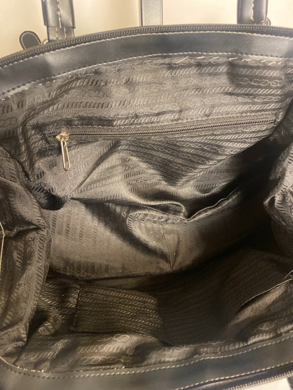 Prada Black Nylon Shoulder Bag Leather Trim Silver Logo Zip Top Handbag - Picture 6 of 9